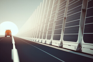 Obraz premium solar panels solar cells on the highway, Generative AI
