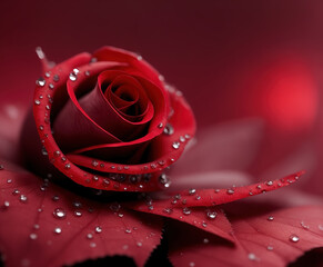 Red Rose flower with drops. Bloom with Copy space. Beautiful Shot of Blooming Rose. Generative AI.