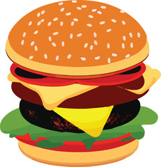 Realistic Cheeseburger Illustration with Sesame Seeds