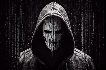 Anonymous binary code hacker under the jacket hood with generative ai technology