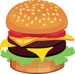 Realistic Cheeseburger Illustration with Sesame Seeds