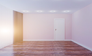 Open space office interior with like conference room. Mockup. 3D rendering.. Sunset.