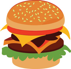 Minimalist Burger Icon on White Background. Fast Food Symbol. Vector Illustration