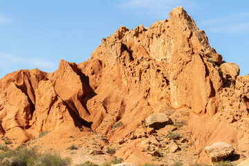 Fairytale canyon or Skazka Canyon, Natural park of colorful rocks near Issyk-Kul lake, Kyrgyzstan.