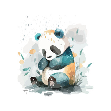 cute doodle a panda with watercolor vector illustration