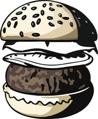 Big Hamburger on White Background, Vector Illustration