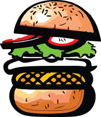 Big Hamburger on White Background, Vector Illustration