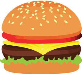 Realistic Cheeseburger Illustration with Sesame Seeds