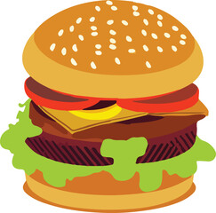 Realistic Cheeseburger Illustration with Sesame Seeds