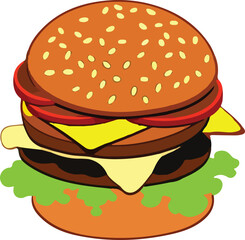 Realistic Cheeseburger Illustration with Sesame Seeds