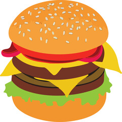 Realistic Cheeseburger Illustration with Sesame Seeds
