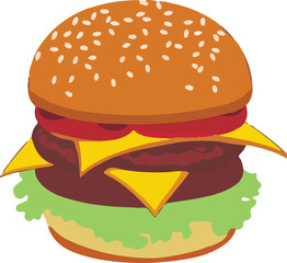 Realistic Cheeseburger Illustration with Sesame Seeds