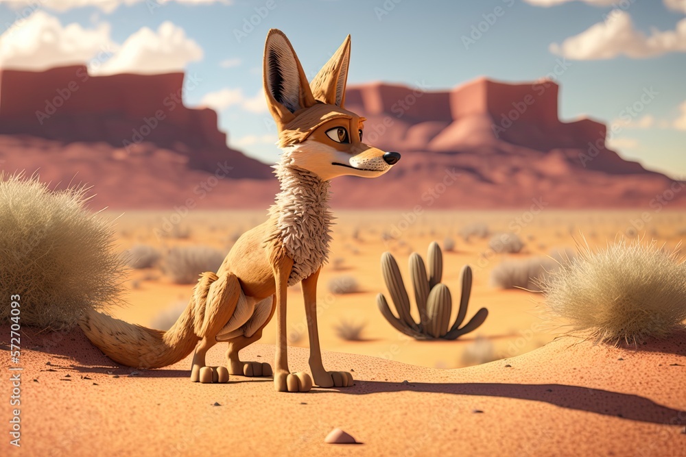 Canvas Prints cute cartoon coyote in the desert (created with generative ai)