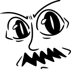 Vector drawing of human eyes with noses and eyebrows.Emotional, emoticon.Outline, silhouette, black and white, isolated.Cartoon style, flat,doodle. Anger, resentment, bitter, rage. Demonic look