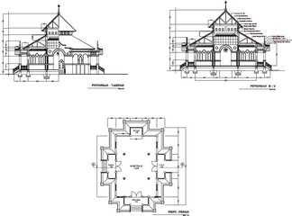 Sketch vector illustration of a cross-sectional plan of a mosque where Muslims pray