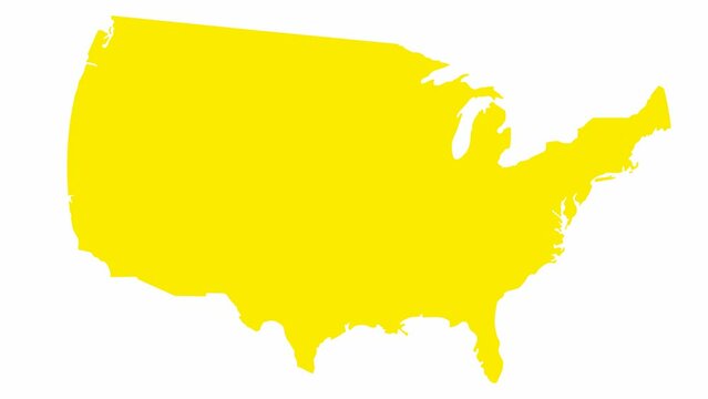 Animated yellow USA map. United states of america. Vector illustration isolated on a white background.