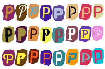 Alphabet P - vector cut newspaper and magazine letters, paper style ransom note letter