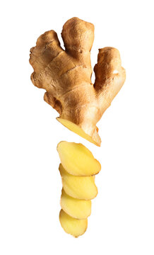 Root of sliced ginger on transparent background