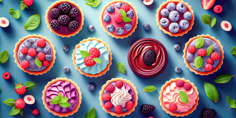 top view cake dessert with fresh fruit decoration, food concept, generative AI