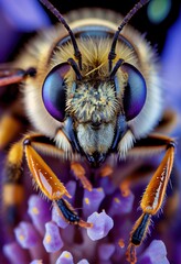 3d Realistic of Close-up a bumblebee collecting pollen from flowering goldenrod. A wild bee in Quebec, Canada gathers pollen and nectar on yellow goldenrod flowers. Generative AI