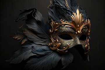 Generative ai venetian carnival mask with black feathers