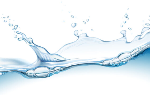 Transparent realistic vector  water splash and drop on light background. 