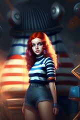 redhead teenage girl, stripes background