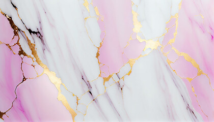 Abstract marble background. White pink marble texture with gold veins. Abstract luxury painting Generative ai drawing in watercolor style