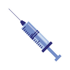 Medical disposable syringe with needle. Applicable for vaccine injection, vaccination illustration. Plastic syringe, illness concept. Vector illustration isolated on background