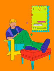 Person texting on a chair with their legs up with an encouraging text message