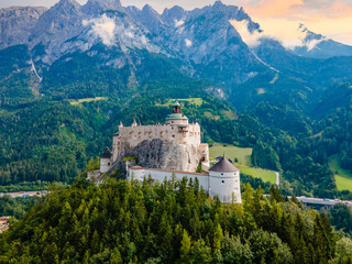 Fototapeta na wymiar Majestic Scenery of Hohenwerfen Castle and Fortress Austria's Iconic Landmark and Natural Wonders