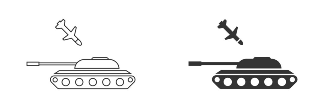 Missile attack tank icon. Anti-tank missile. Vector illustration.