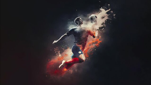 A soccer player reaching the ball in an ink art style. 3D Looping background