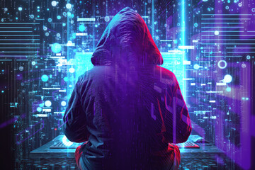 Hacker working on a code on dark digital background,cybersecurity internet fraud, darknet cyberspace internet of things fraud.