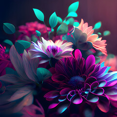 background with neon and colored flores