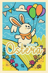 Gluecklicher Osterhase mit Luftballons (Schweiz)