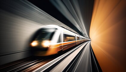 Obraz na płótnie Canvas Fast moving train blur in tunnel, generative ai