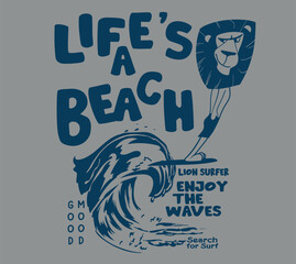 Vector animal surf character  illustrtion for t shirt prints - obrazy, fototapety, plakaty