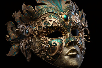 Carnival mask on a black background, Generative Ai