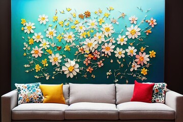 Interior design floral background recreation area abstraction, Generative AI