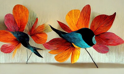 Flowers birds unity abstraction background, Generative AI