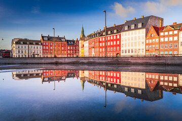 Copenhagen, Denmark. Slotsholmskanalen, historic canal with architectural water reflections