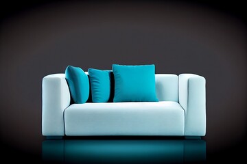 White modern sofa isolated on blue background created with Generative AI Technology