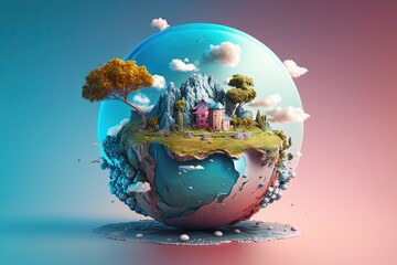 Mini planet, small planet 3d illustration, Generative AI

