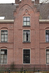 Fototapeta na wymiar Amsterdam Lijnbaansgracht Canal Brick Building Facade Detail, Netherlands