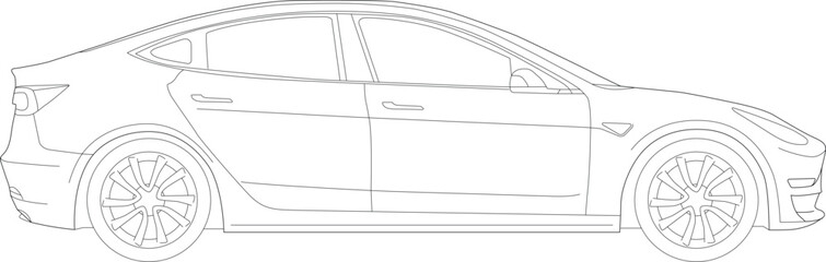 Electric Car wireframe Silhouette Outlined, Illustration, Blueprint, line vehicle illustration