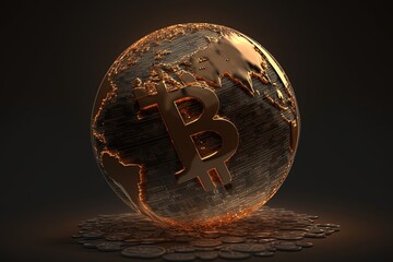 Bitcoin verbindet die Welt, Zukunft Crypto, Cryptowährung auf der Welt, Welthandel, generative ai - obrazy, fototapety, plakaty