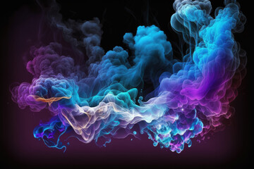 multicolor smoke on black background. Generative AI - obrazy, fototapety, plakaty