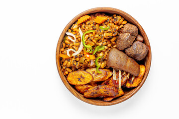 fried plantain with beans and meat