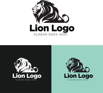 White and black Lion logo brand icon wordmark illustration